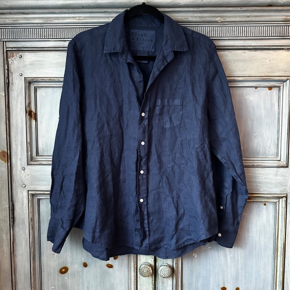 Frank & Eileen Navy Linen Relaxed Eileen Shirt Size M - Picture 7 of 12